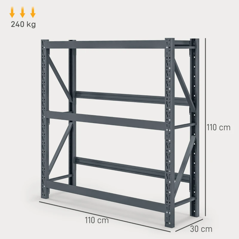 HOMCOM Raft Autoportant pentru Cutii cu 3 Niveluri, Raft pentru 6 Cutii cu Înălțime Reglabilă, 110x30x110 cm, Gri