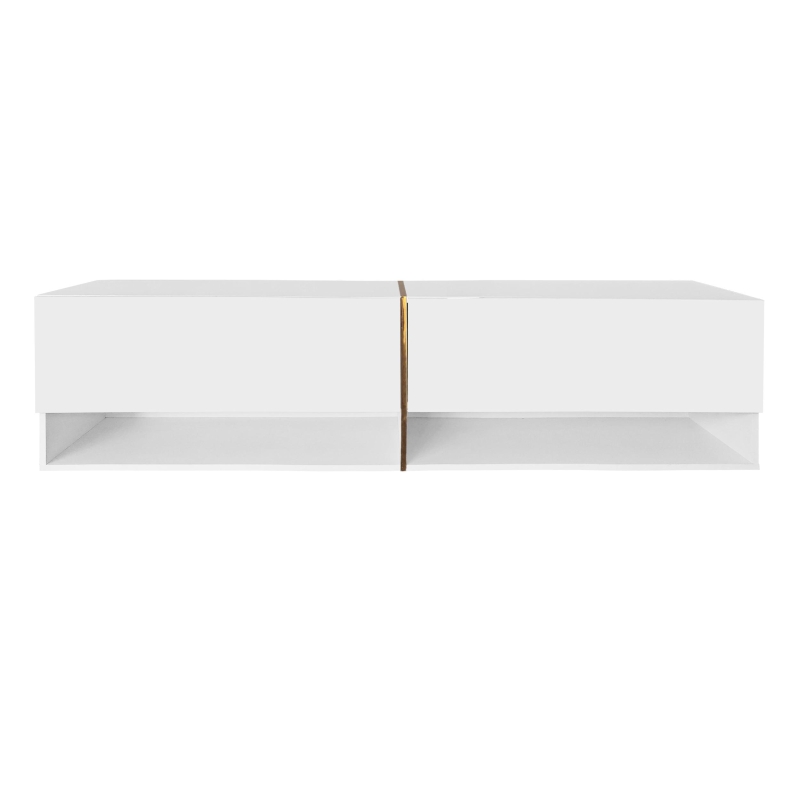 Meuble TV brillant, meuble bas avec portes, espace de rangement combiné, mural/autonome, 172×35×40 cm, Blanc