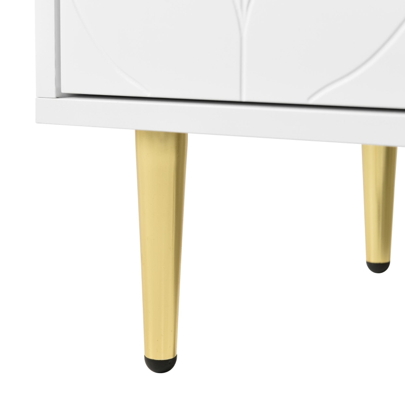 Credenza con 2 ante, 3 ripiani, 6 scomparti, piedi e maniglia dorati, motivo floreale, per soggiorno, bagno e camera da letto, 75L x 40P x 90A, Dorato + Bianco