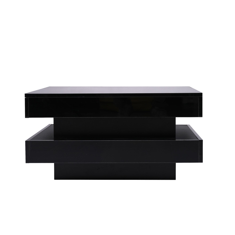 Table basse carrée,  style technologique moderne avec éclairage LED,  70×70×36 cm, Noir