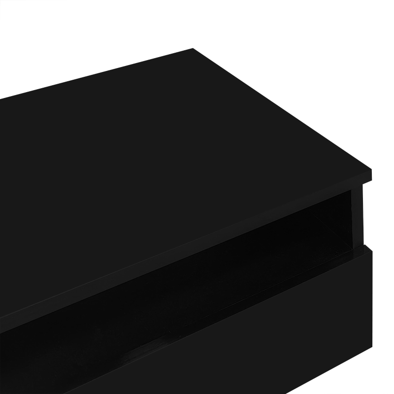 LED Hochglanz Couchtisch mit 2 Schubladen, Modern Center Table mit LED-Lichtern in 16 Farben, USB, 95×50×35 cm, Schwarz