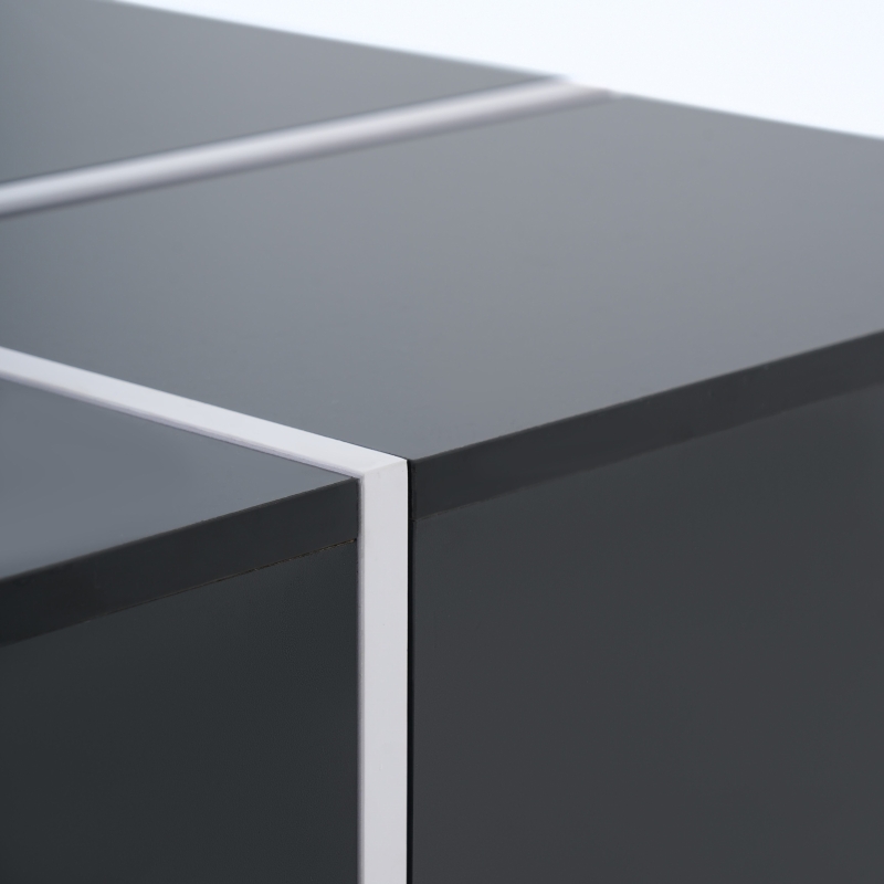 Table basse élégante en finition brillante avec compartiment de rangement intégré et 4 tiroirs,  70×70×35 cm, Noir Blanc