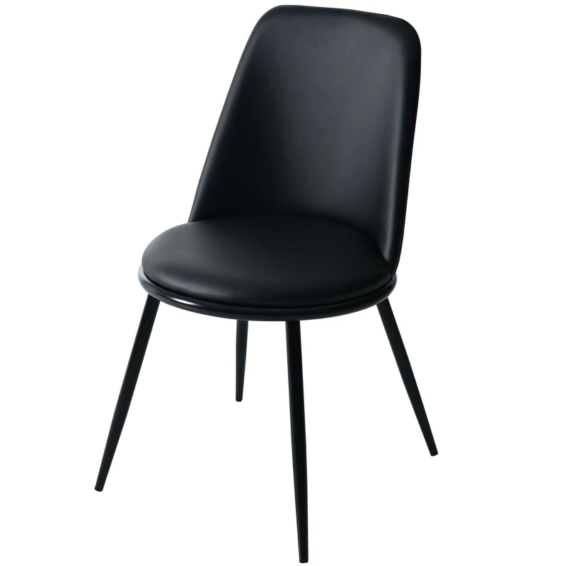 Set de 2 scaune de prânz ergonomice, șezut din piele PU, structură metalică, 44×41×88 cm, Negru