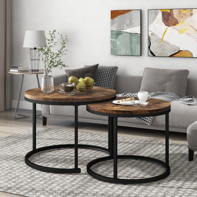 Couchtisch rund 2er set, Elegantes Design, Braun