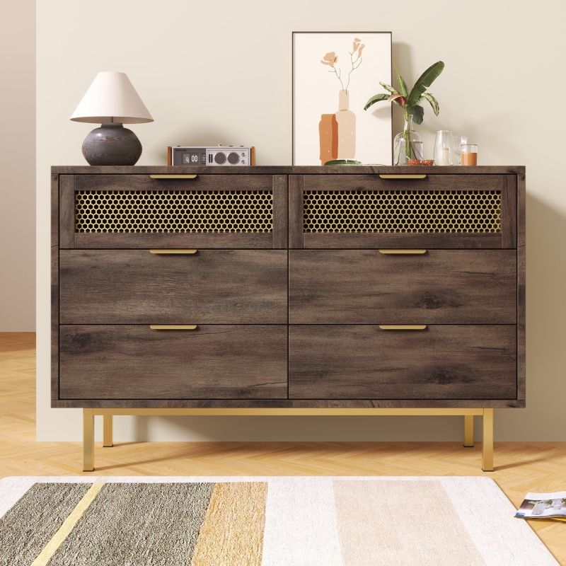 Sideboard Cabinet Dresser with 6 Drawers Dark Brown Aosom.UK