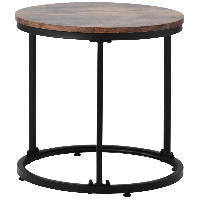 Set di 2 tavolini rotondi, tavolino impilabile con piano in MDF e struttura in acciaio, tavolo grande 50 x 70,5 cm, tavolo piccolo 45,5 x 44 cm, Marrone