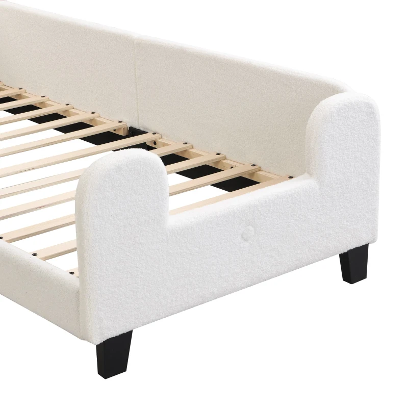 Lit pour enfant 90×200 cm avec sommier à lattes, en forme de lapin, tête de lit en sherpa, montage facile, matelas non inclus,Blanc+Rose