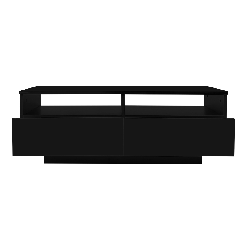 LED Hochglanz Couchtisch mit 2 Schubladen, Modern Center Table mit LED-Lichtern in 16 Farben, USB, 95×50×35 cm, Schwarz