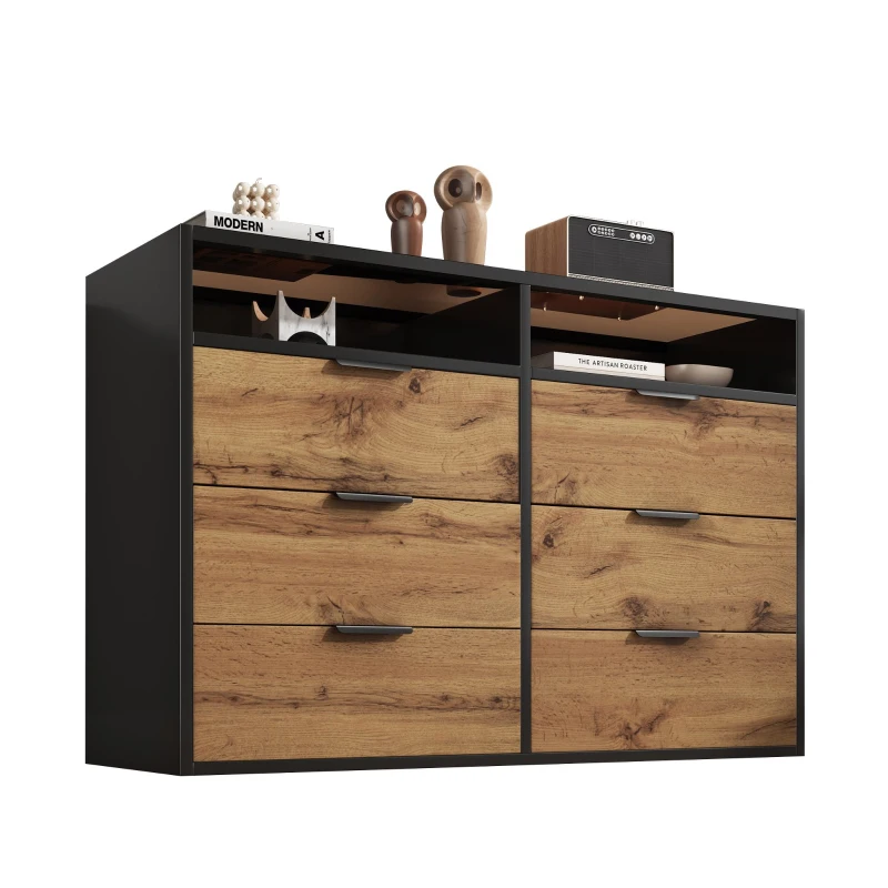 Anti-tip Sideboard Cabinet with Storage Drawers and Shelves, Wooden Drawer Chest for Living Room, 120L x 40W x 80H cm, Oak