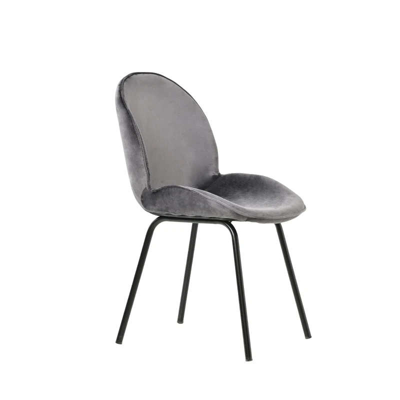 Set de 2 scaune de prânz, spătar rotund, tapițerie din catifea, structură metalică, ergonomice, Gri