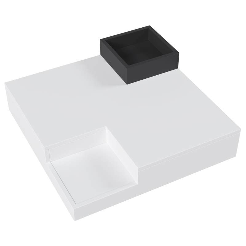 Couchtisch Hochglanz, Beistelltisch mit abnehmbarer Aufbewahrungsbox und LED-Lichteffekt, 72×72×30 cm, Weiß