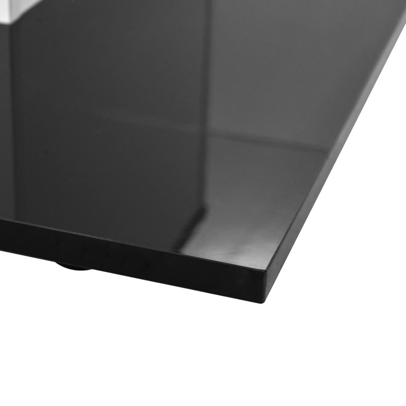 Moderner Couchtisch aus Hochglanzglas mit verstellbarem LED-Lichtstreifen und Lenkrollen, 80×80×40 cm, Weiß+Schwarz