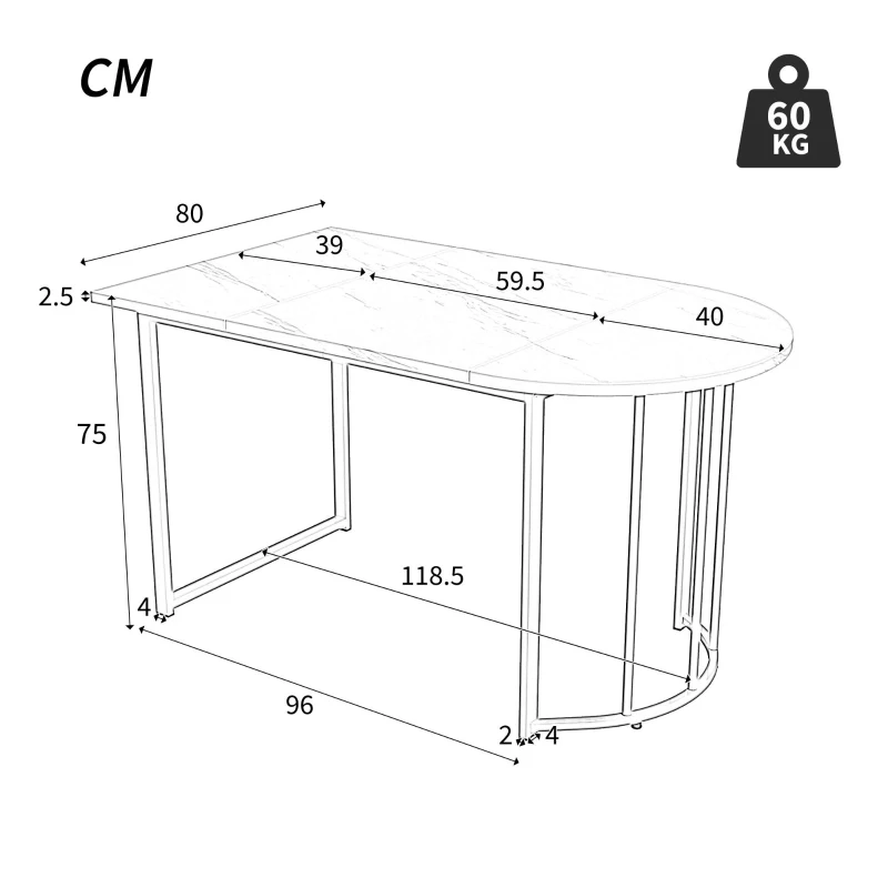 Masă cu picioare din metal, marmură modernă, structură metalică stabilă, pentru 4-6 persoane, 138,9×80×75 cm, Alb+Auriu