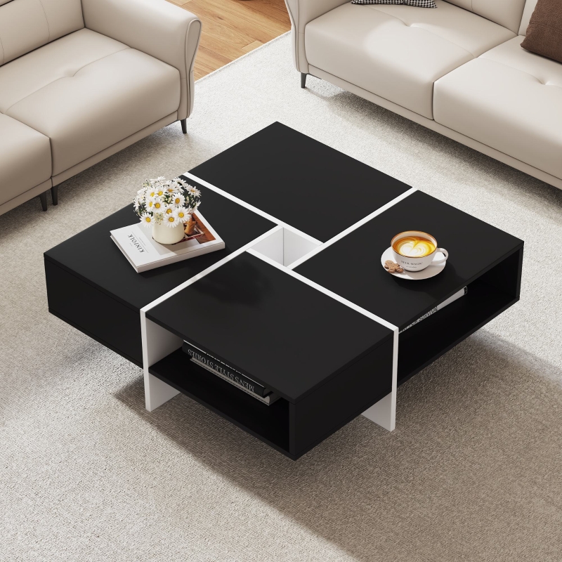Quadratischer Couchtisch 70x70 cm Schwarz-Weiß