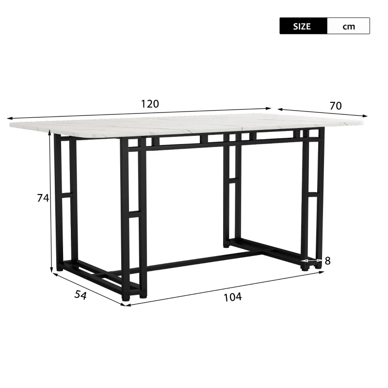 Table à manger luxueux 120x70 cm, table de cuisine moderne avec plateau en MDF et pieds en métal noir pour salle à manger et salon,Noir Blanc