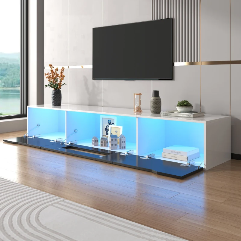Fernsehschrank Hochglanz Led Beleuchtung Modern Design fürs Wohnzimmer Schwarz Weiß