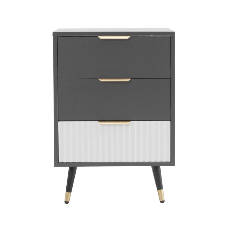 Elegante mobiletto con 3 cassetti e dettagli dorati, 45x40x65 cm, Bianco+grigio