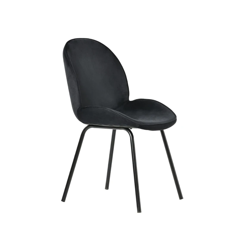 Chaise de salle à manger (lot de 2), dossier rond, rembourrage en velours, structure en métal, ergonomique, Noir
