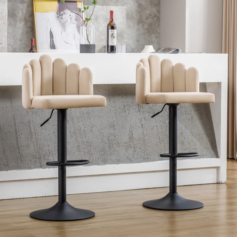 Set di 2 sgabelli da bar velluto, girevoli e regolabili in altezza, sedie moderne con poggiapiedi per ristoranti e bar, Beige
