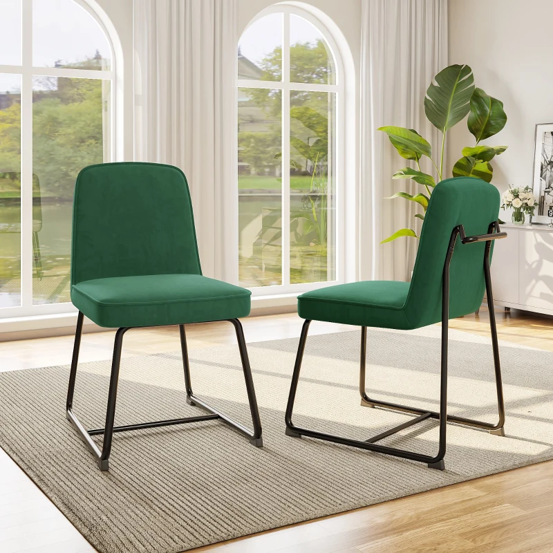 2er Set Esszimmerstühle in Samtoptik, Küchenstuhl mit schwarzem Metallgestell, Polsterstuhl mit Lehne für Esszimmer/Wohnzimmer, 46x45x81,5 cm, Grün