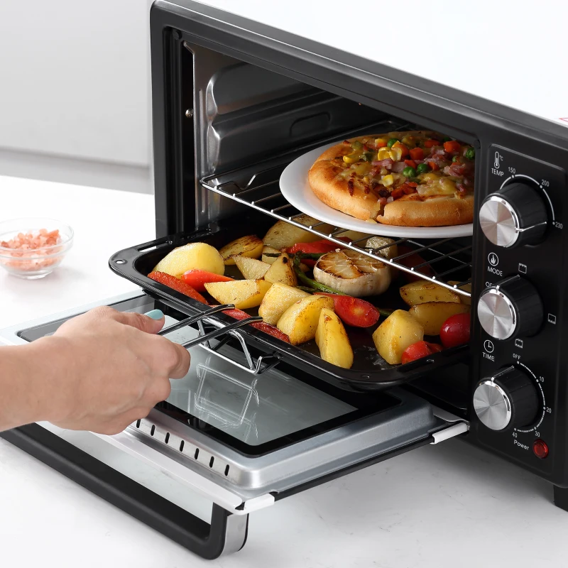 HOMCOM Cuptor Electric Ventilat cu Temperatură Reglabilă, 3 Moduri de Coacere, Tavă și Grătar, 44x32x28 cm, Alb