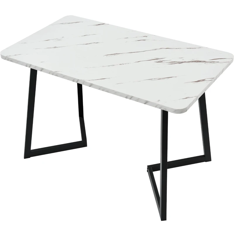 Table à manger avec effet marbre et pieds en métal, 117x68 cm, Polyvalente pour salle à manger et salon, Blanc+Noir
