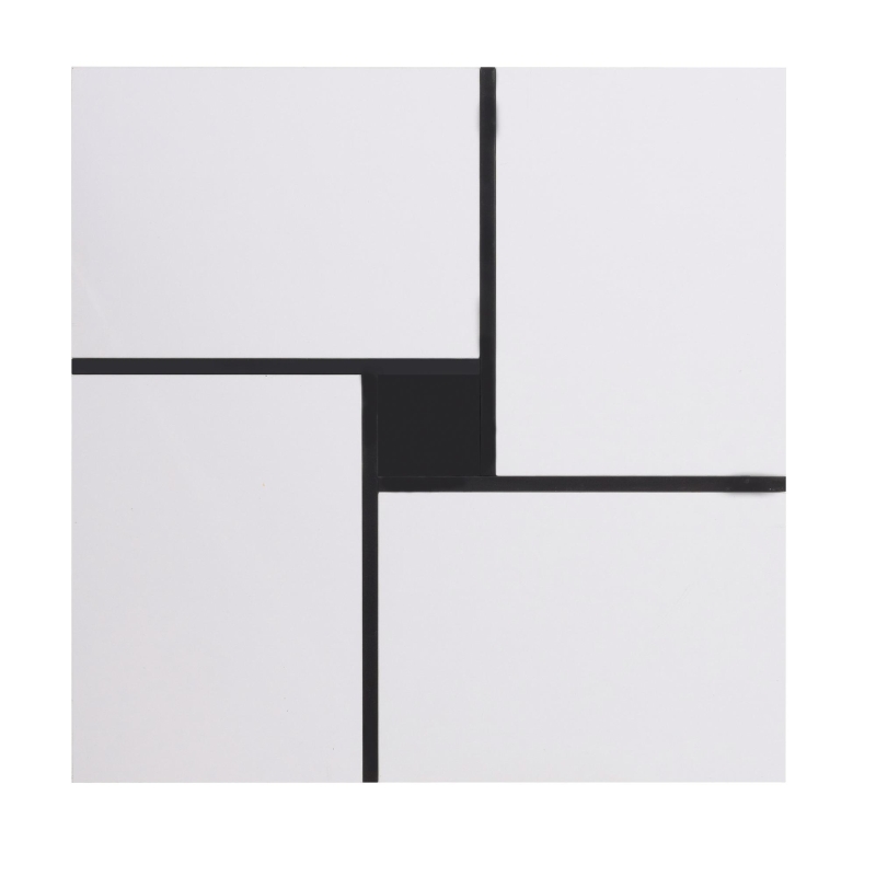 Table basse carrée moderne,  5 compartiments ouverts,  compartiment de rangement central 10x10 cm, 70x70x35 cm, Noir Blanc