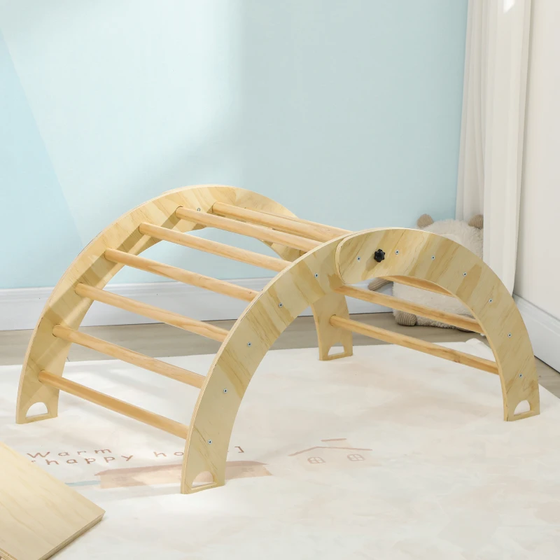 AIYAPLAY Triángulo de Escalada para Niños de 18-48 Meses con Rampa Escalador de Arco 219x72,5 cm Natural