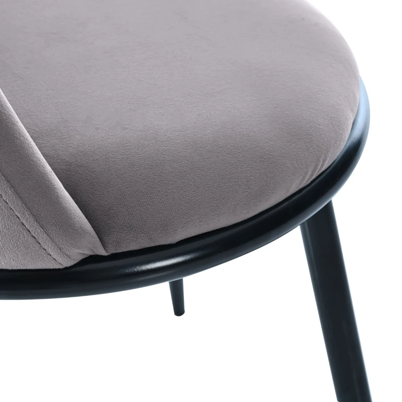 Set de 2 scaune de prânz, tapițerie din catifea, structură metalică, spătar ergonomic, 44×41×88 cm, Gri