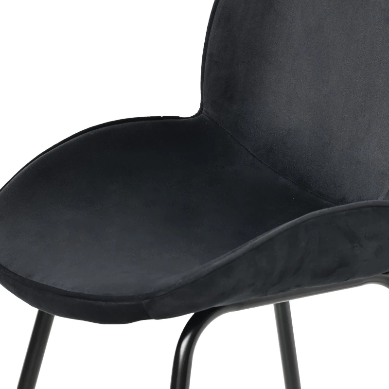 Chaise de salle à manger (lot de 2), dossier rond, rembourrage en velours, structure en métal, ergonomique, Noir