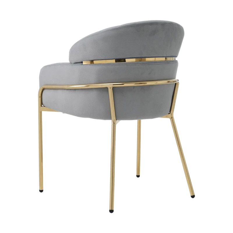 Chaise de salle à manger avec revêtement en velours, Design léger et luxueux, Quatre pieds en métal, Polyvalente pour salon et chambre à coucher, Ergonomique et stable,Gris