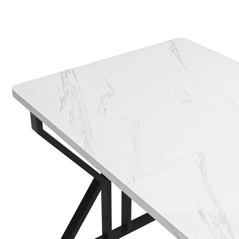 Tavolo da pranzo con gambe in metallo, effetto marmorizzato, struttura in metallo stabile, 119×70×75 cm,Bianco+Nero