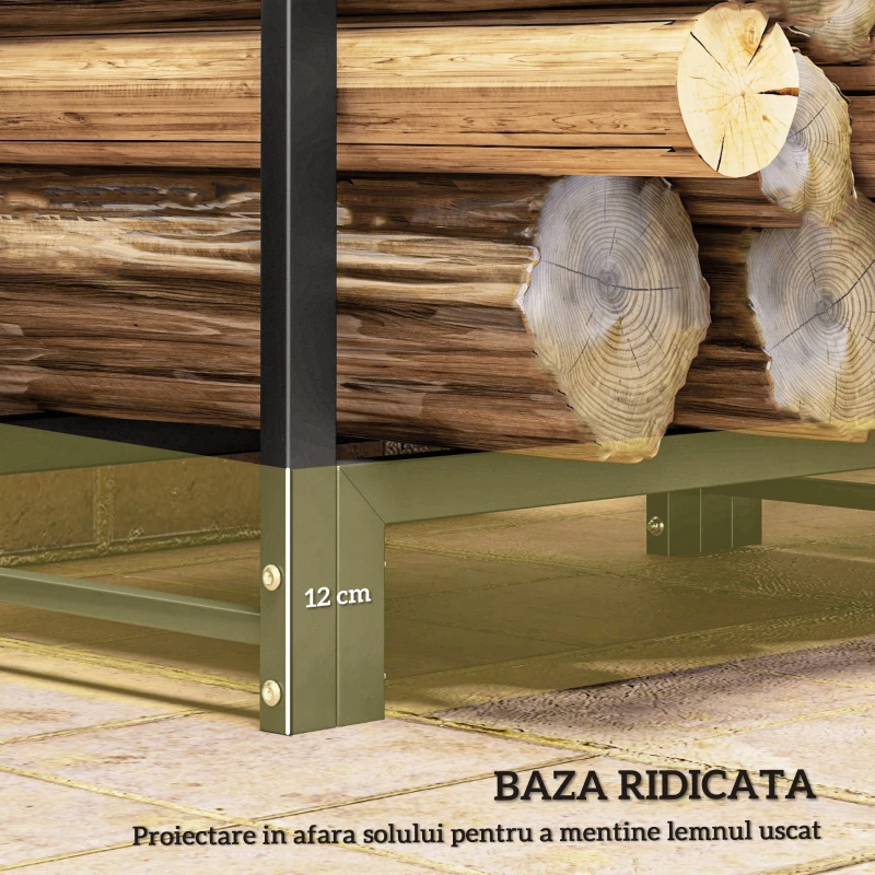 Outsunny Suport pentru Lemne de Exterior cu 2 Secțiuni, 6 Picioare și 3 Inele, 123x32x115 cm, Negru