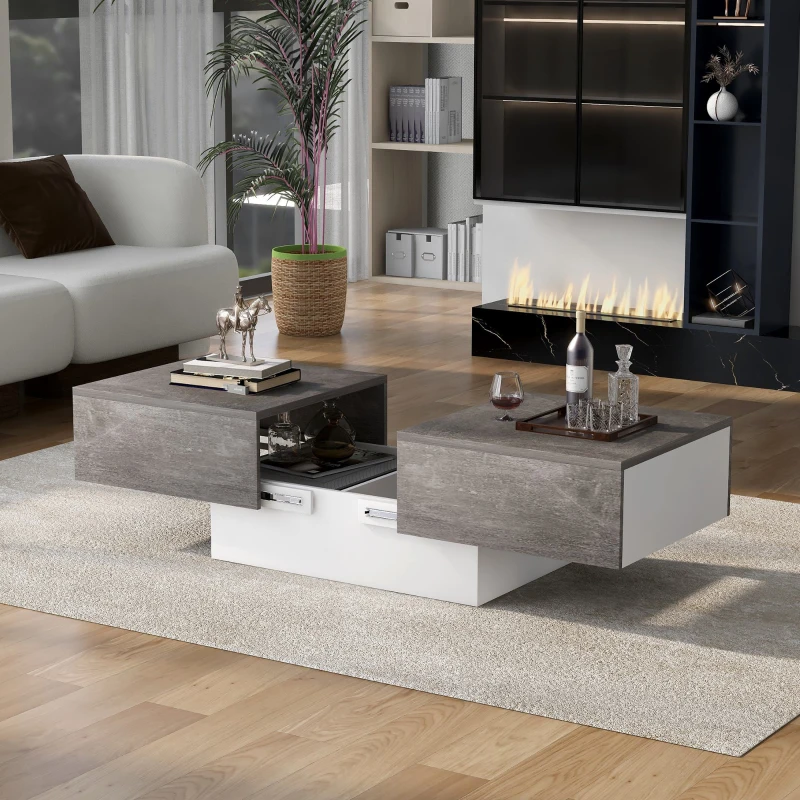 Table basse universelle avec finition brillante,  table extensible et espace de rangement,  design moderne,  102×60×40 cm, Gris