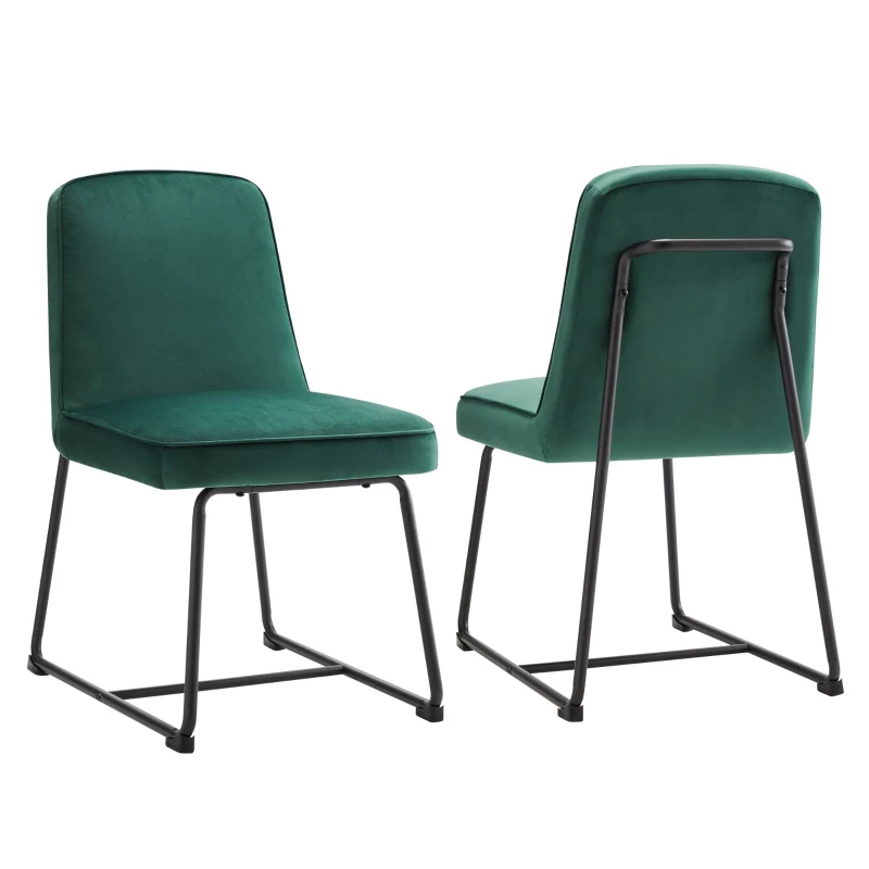 Set de 2 scaune de sufragerie din catifea, scaun tapițat cu spătar pentru sufragerie/living, 46x45x81,5 cm, Verde