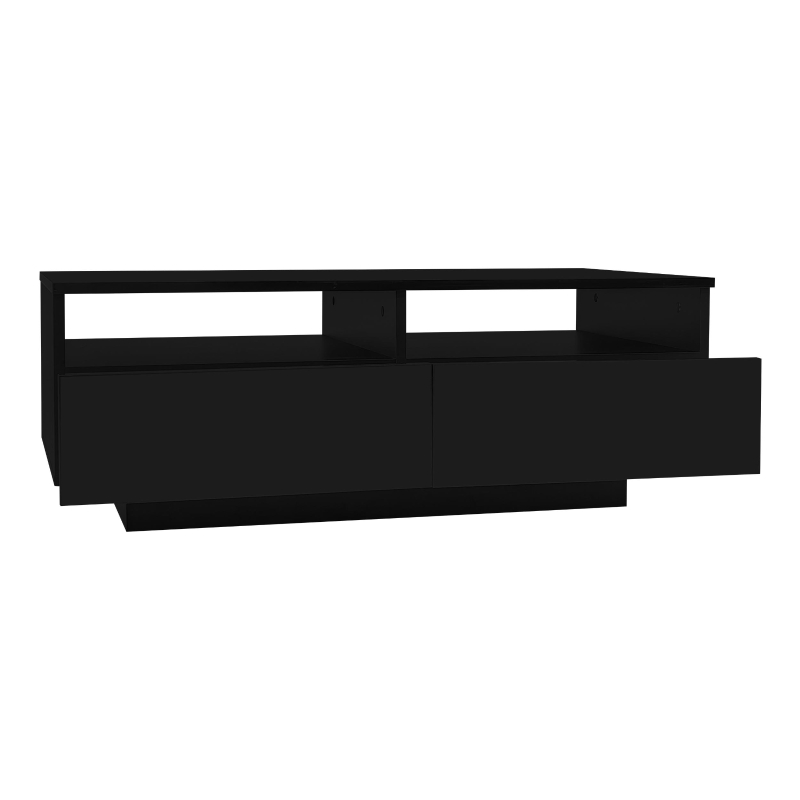 LED Hochglanz Couchtisch mit 2 Schubladen, Modern Center Table mit LED-Lichtern in 16 Farben, USB, 95×50×35 cm, Schwarz