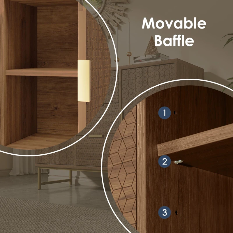 Shelves Adjustable Anti-tip Sideboard Cabinet with 3 Drawers and 2 Doors, Storage Cabinet with Embossed Design, 120L x 40W x 75H cm, Walnut