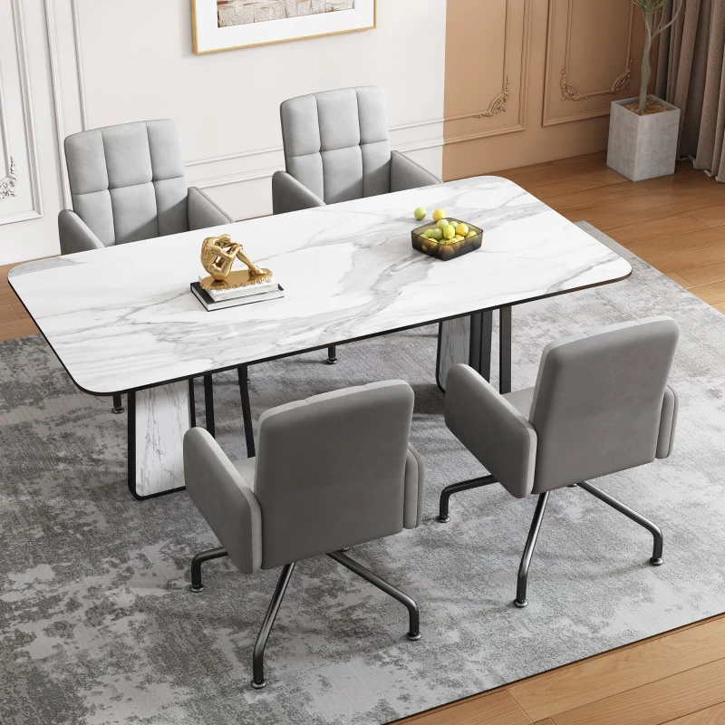 Esszimmerstuhl in Samtoptik mit abnehmbaren Armlehnen, ergonomischem Design und einfacher Montage, 1er-Set, Grau