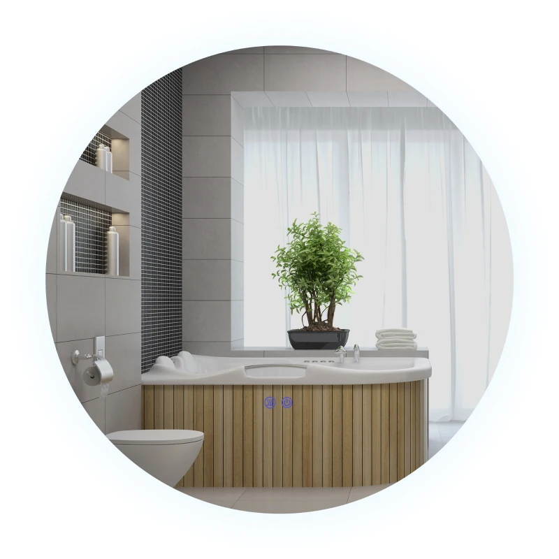 kleankin Runder LED-Wandspiegel, Touch-Schalter, Farbwechsel 3000K-6500K, Antibeschlag, Ø 70 cm, Weiß/Silber