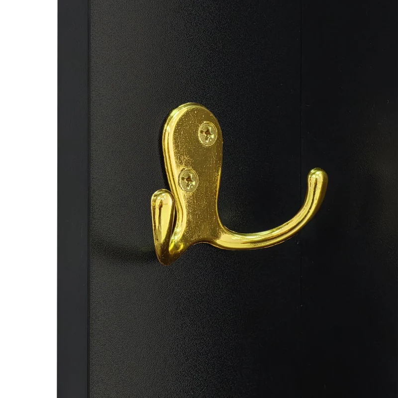 Set guardaroba con panca per scarpe e cuscino, frontale armadio con ganci, 60,5×180,5×35,2 cm, Nero+Oro