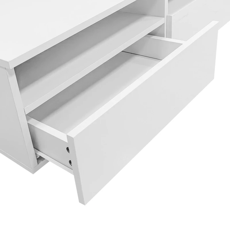 LED Hochglanz Couchtisch mit 2 Schubladen, Modern Center Table mit LED-Lichtern in 16 Farben und USB, 95×50×35 cm, Weiß