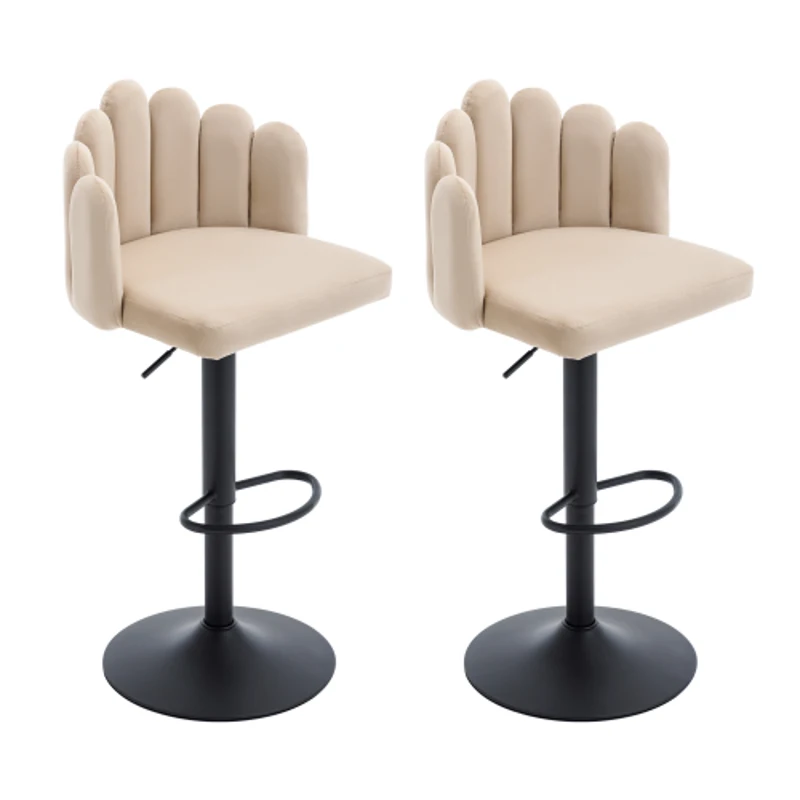 Tabourets de bar en velours, lot de 2, pivotants et réglables en hauteur, chaises de loisirs modernes avec repose-pieds pour restaurants et bars,Beige