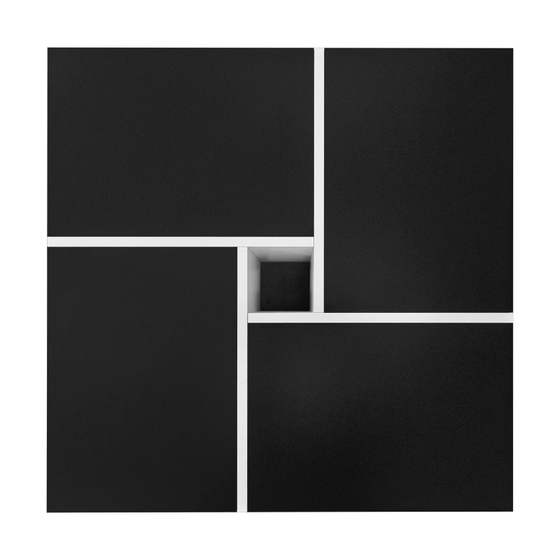 Table basse carrée moderne,  70×70×35 cm,  design noir et blanc,  5 compartiments ouverts,  compartiment central 10×10 cm, Blanc+Noir