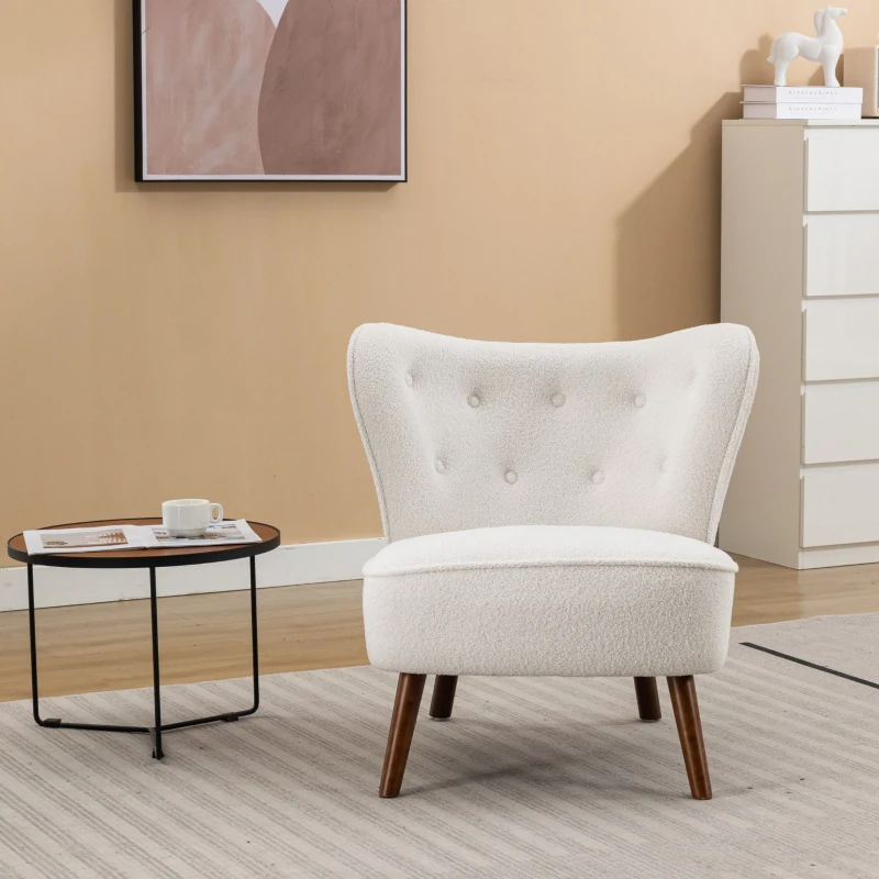 Freizeitstuhl mit extra hoher Rückenlehne, ergonomisches Design, Beine aus massivem Walnussholz, 75×77×85 cm, Weiß