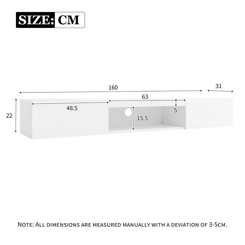 Suport TV mobil, suport TV de perete, cu iluminare LED și control prin aplicație Bluetooth, 160×31×22 cm, Alb
