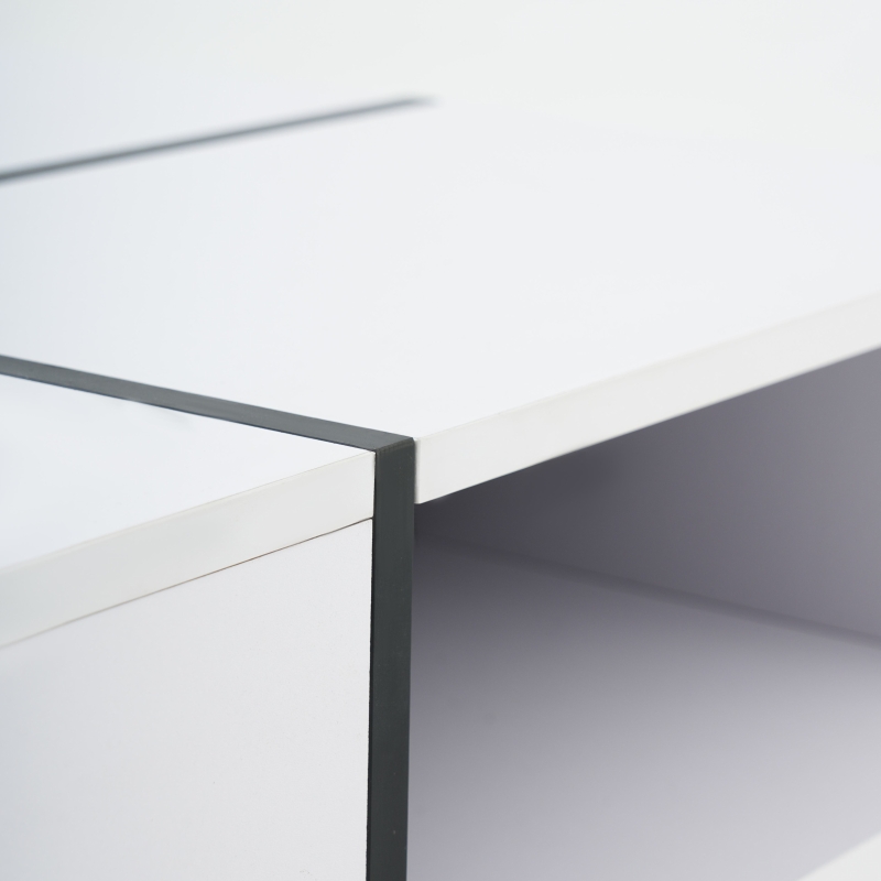 Table basse carrée moderne,  5 compartiments ouverts,  compartiment de rangement central 10x10 cm, 70x70x35 cm, Noir Blanc