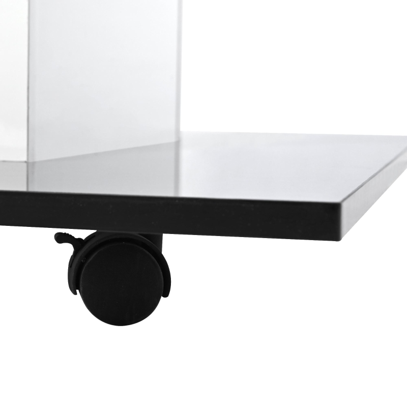 Table basse moderne en verre brillant avec bande LED réglable et roulettes, 80×80×40 cm, Blanc+Noir