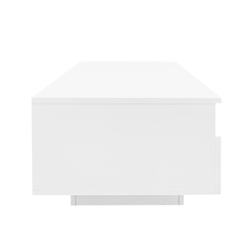 Tavolino da salotto LED lucido con 2 cassetti, con luci LED a 16 colori e USB, 95×50×35 cm, Bianco