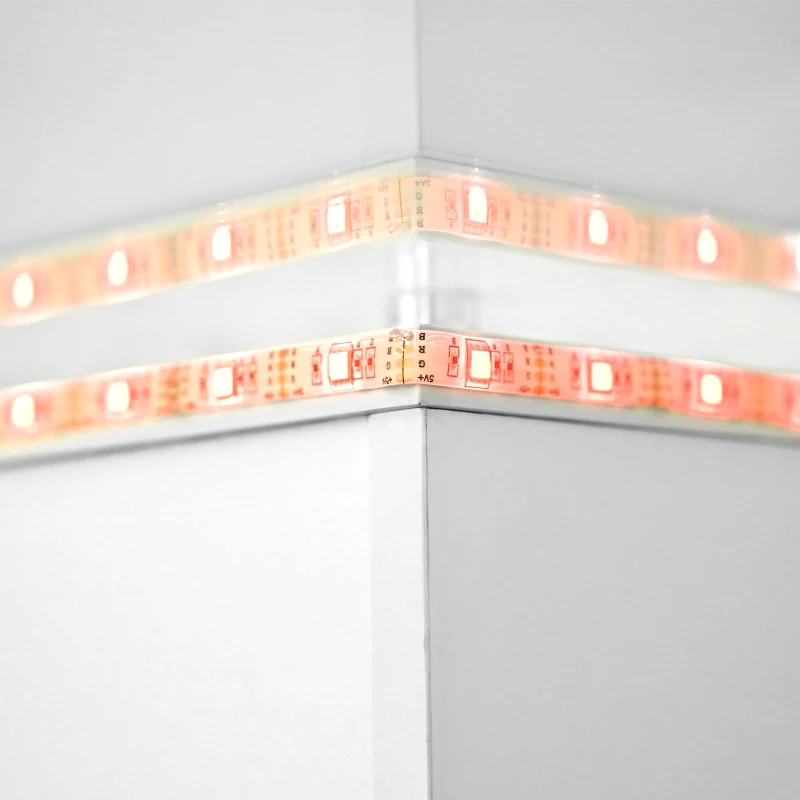 Moderner Couchtisch aus Hochglanzglas mit verstellbarem LED-Lichtstreifen und Lenkrollen, 80×80×40 cm, Weiß+Schwarz