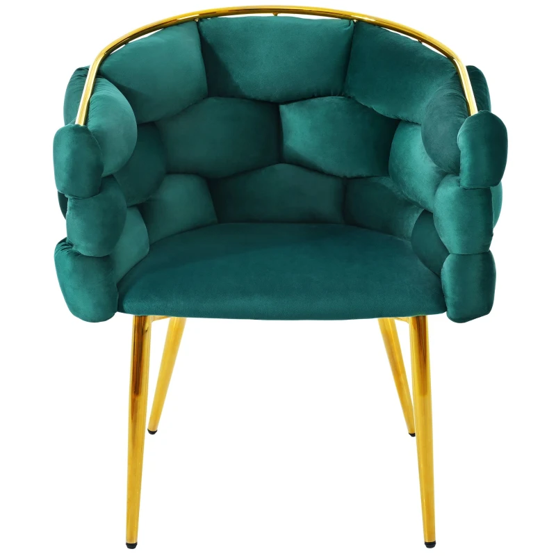 Sedia in velluto, sedia da pranzo con gambe in ferro dorato, supporti anteriori regolabili e schienale confortevole, 50×47×80 cm,Verde Scuro